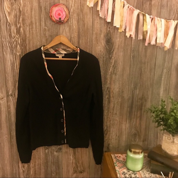 Burberry Sweaters - {burberry brit} black tan plaid trimmed cardigan l